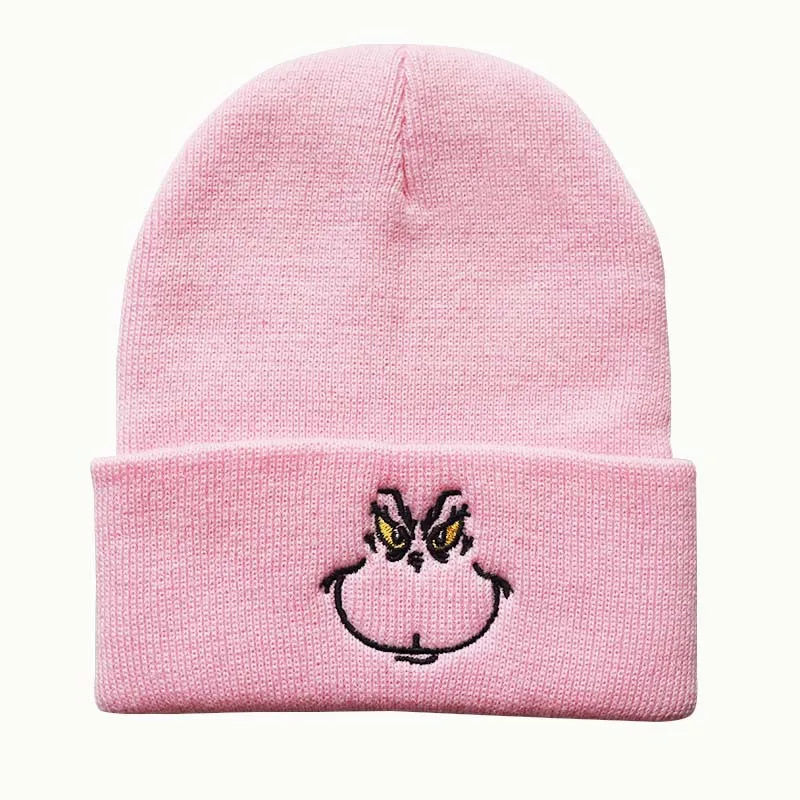 Anime Cartoon Grinch Universal Kawaii Figure Embroidery Beanies Hat Boy Girl Outdoor Keep Warm Stretch Cold Cap Skull Winter