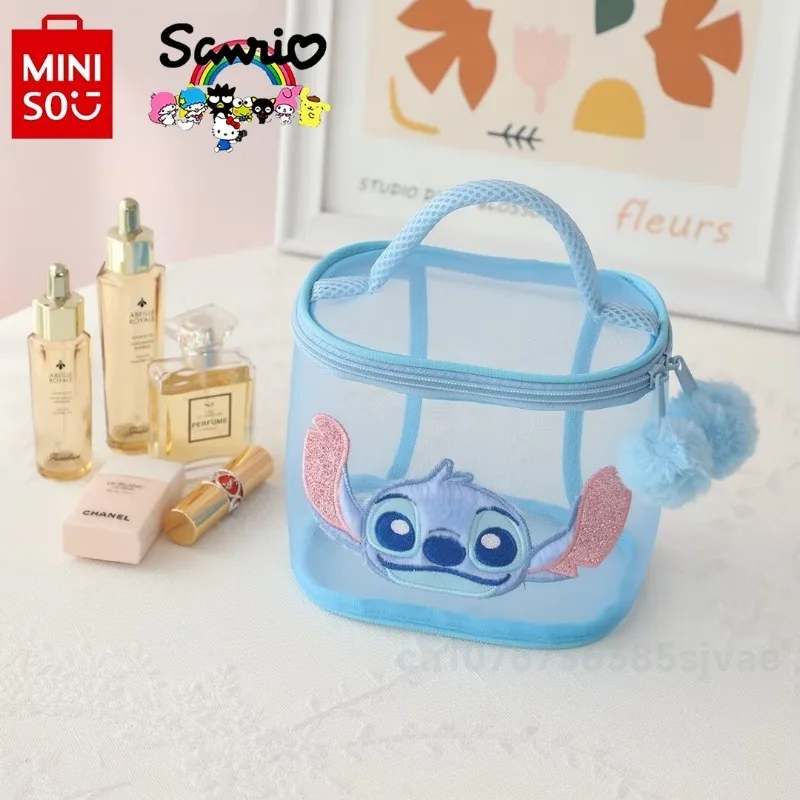 Miniso 2024 Новая женская косметичка модная Высококачественная сетчатая дорожная сумка для хранения мультяшная универсальная многофункциональная сумка