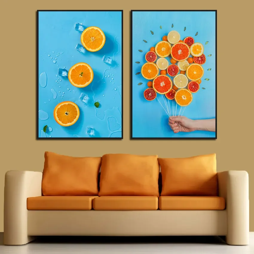 1pc frameless Canvas Painting Modern Simple Wall Art Fresh Orange Lemon Fruit HD Canvas Print Poster Home Living Room Cold Drink