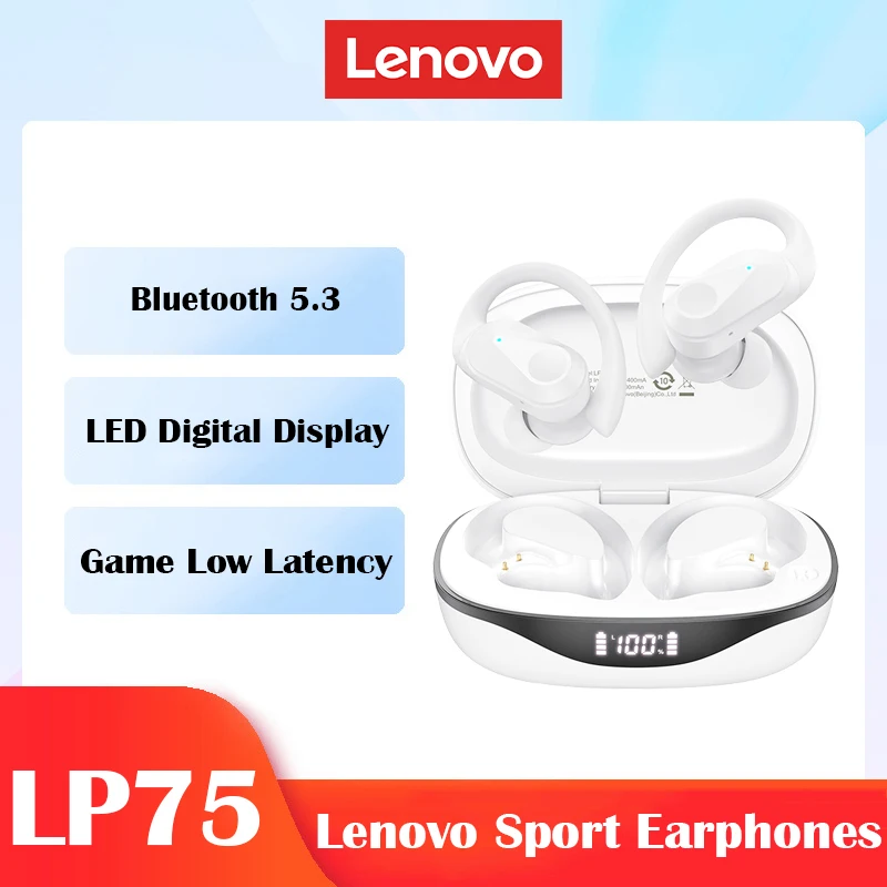 Nieuwe Lenovo LP75 TWS Sportoortelefoon Bluetooth 5.3 Draadloze hoofdtelefoon Waterdichte HiFi Stereo Ruisonderdrukking Oordopjes met microfoons