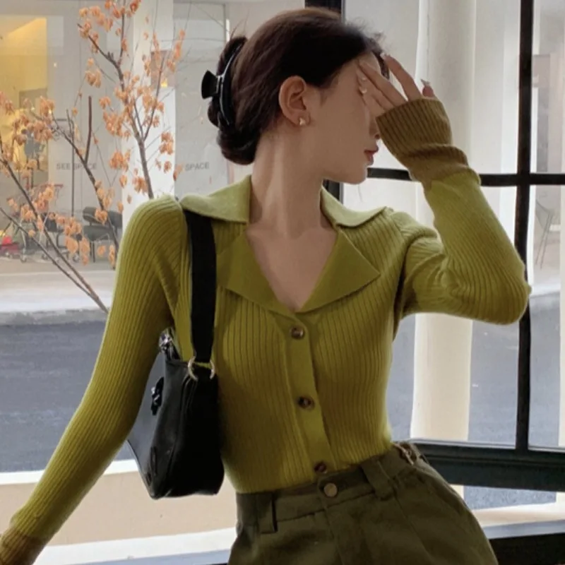 

Sweaters Cardigan Women Slim Green Panelled Personal Designer Knitting Ladies Temper Korean Fashion Streetwear Clothing Popular