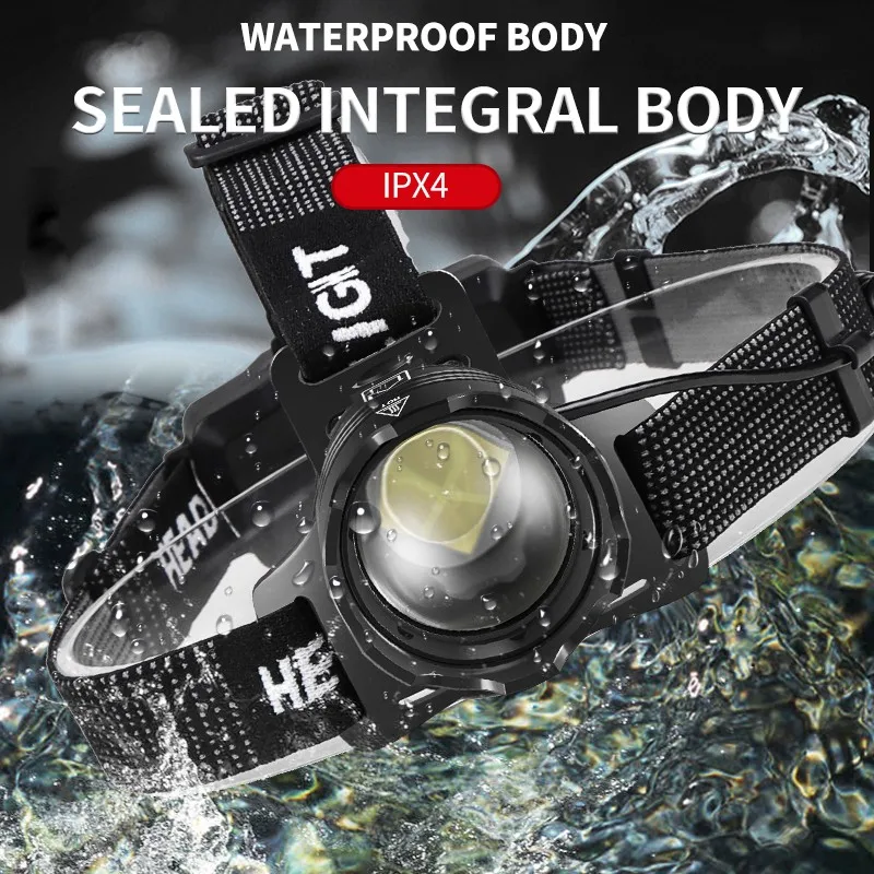 Powerful XHP70.2 10000LM Led Headlamp Headlight Zoom Head Lamp Flashlight Torch 18650 battery USB-C Rechargeable Fishing Lantern