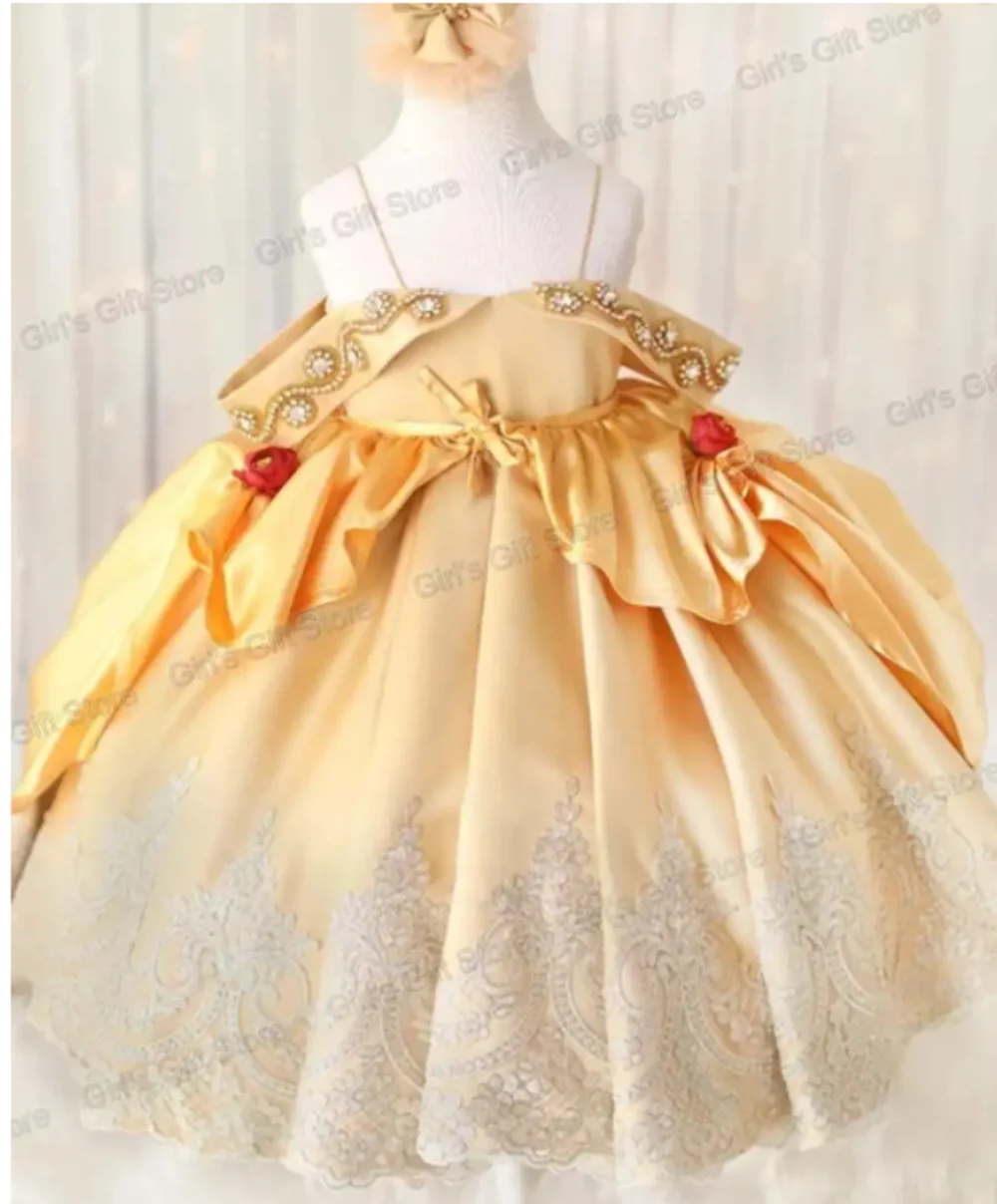 

Flower Girl Dresses Luxurious Sleeveless Tulle Lace Applique Kids Evening Gowns For Girls First Communion Girl Dress