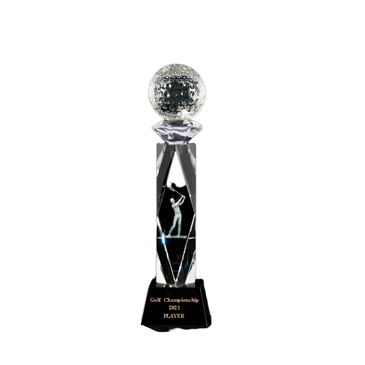 Professional Championship Crystal Golf Trophy Custom Sports Crystal Trophy Folk Art Style