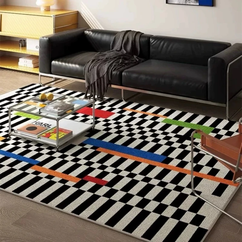 Living Room Carpet Stain-resistant Wear-resistant Durable Floor Mat Blue Plaid Rug Bedside Mats Large Area Retro Home Decor Rugs