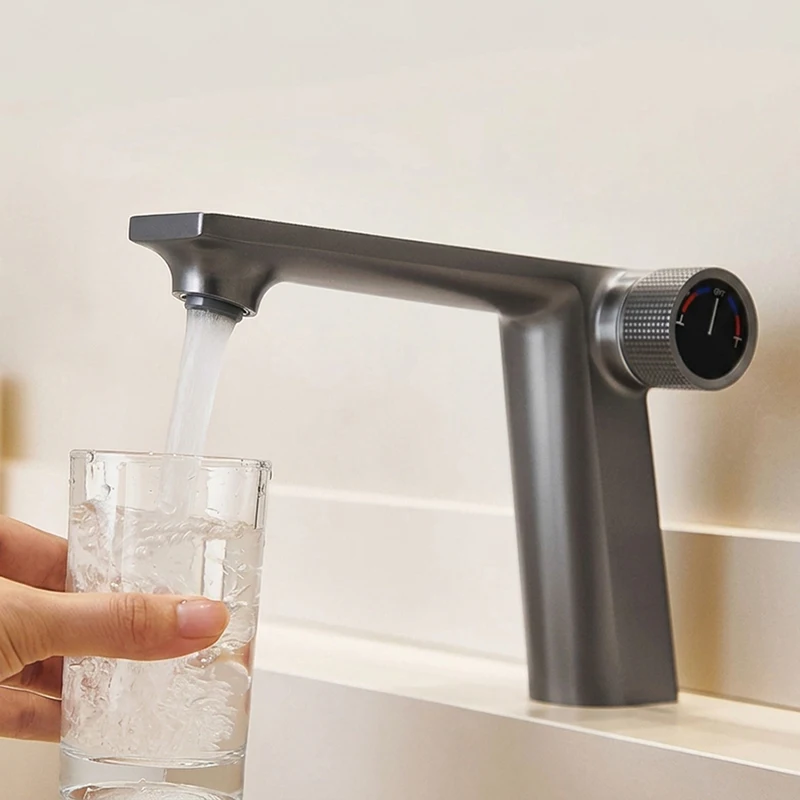Grifo de Lavabo de Lujo Gris Mate, de Latón Sólido, con Doble Salida, Mezclador de Cascada, Agua Fría y Caliente, Monomando, Moderno