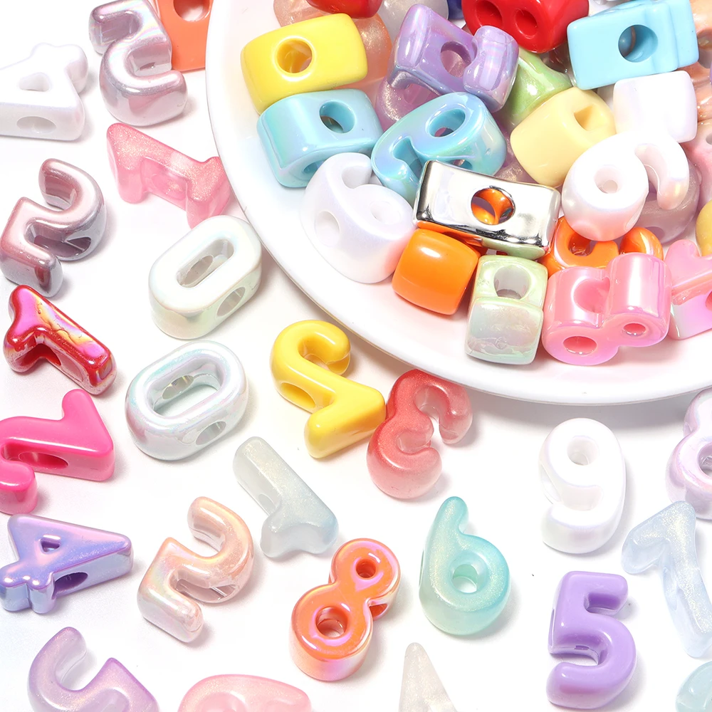 10-40pcs Random Mixed Digits Acrylic Number Beads Mixed Colors Large Hole Loose Spacer Bead for DIY Jewelry Making Accessories