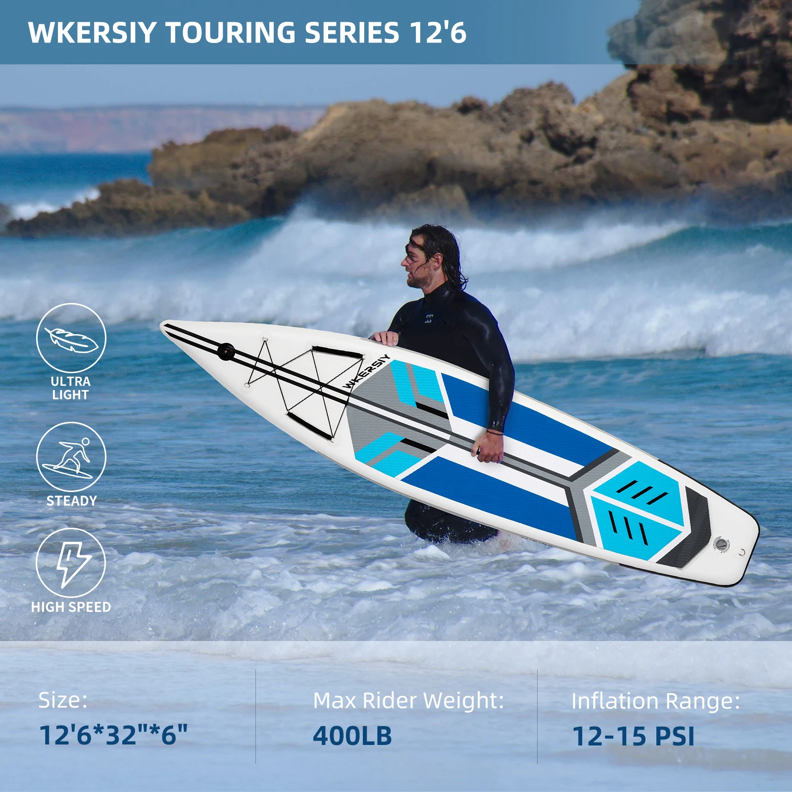 Waterproof  Extra Wide Inflatable Paddle Board 380*76*15cm Adult Standing Style Aquatic Fishing With Accessories SUP12-15SPI