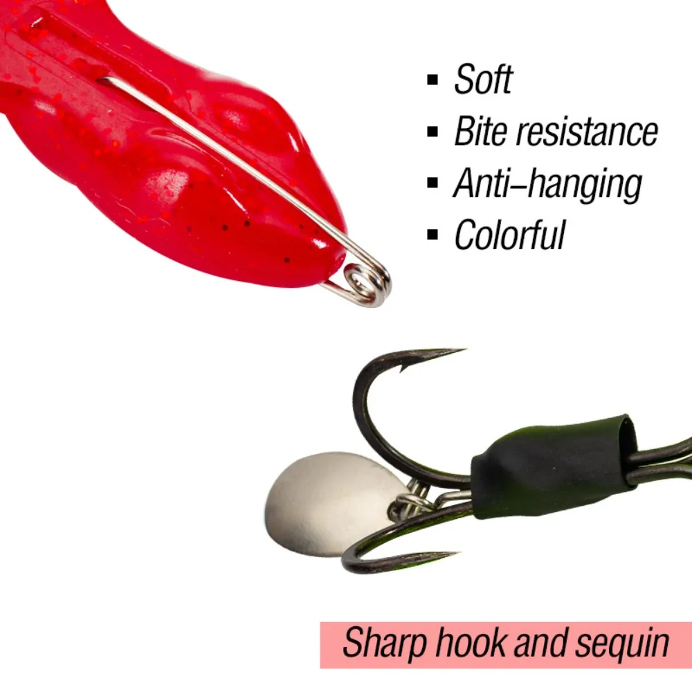 Double Sharp Hooks Fishing Frog Lures Soft Lure Sequin Hook Snake Head Lures Anti Hanging Design 9g Weight Simulation Frog Lures