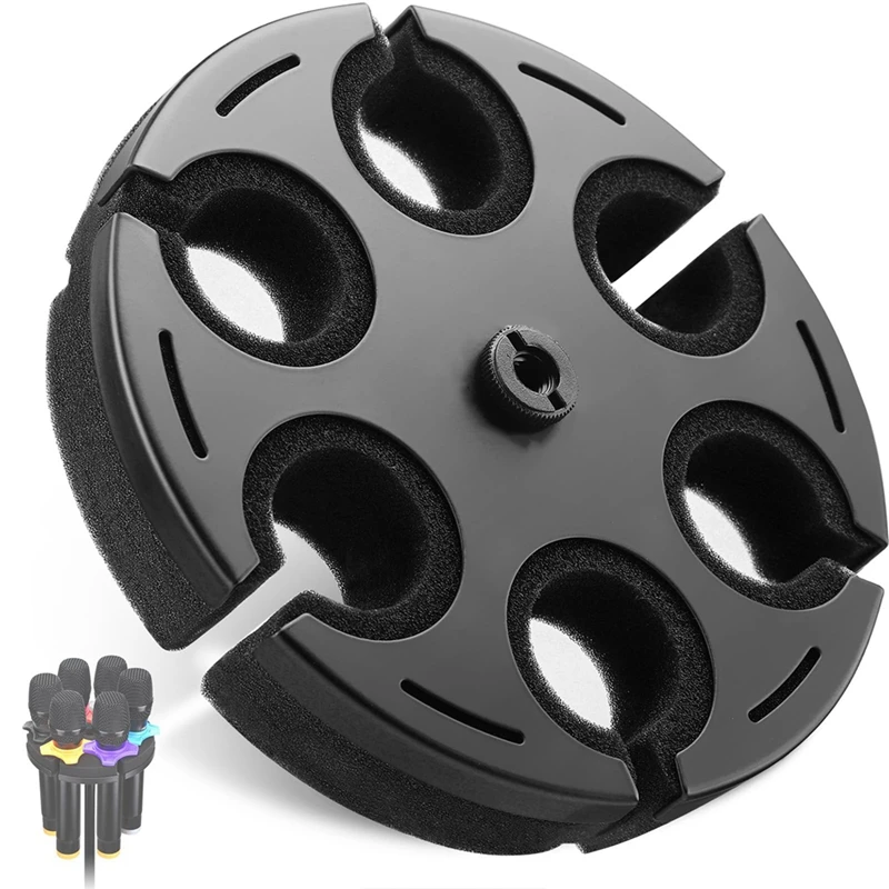 

Держатель для нескольких микрофонов, круглый лоток, держатель для микрофонов, вмещает до 6 микрофонов для органайзера и дисплея, держатель для проводов и беспроводных микрофонов-A86Z