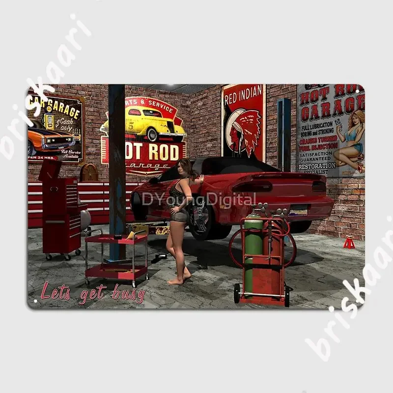 Get Busy Garage Pinup Metal Plaque Poster Plaques Club Bar Funny Wall pub Tin sign Poster