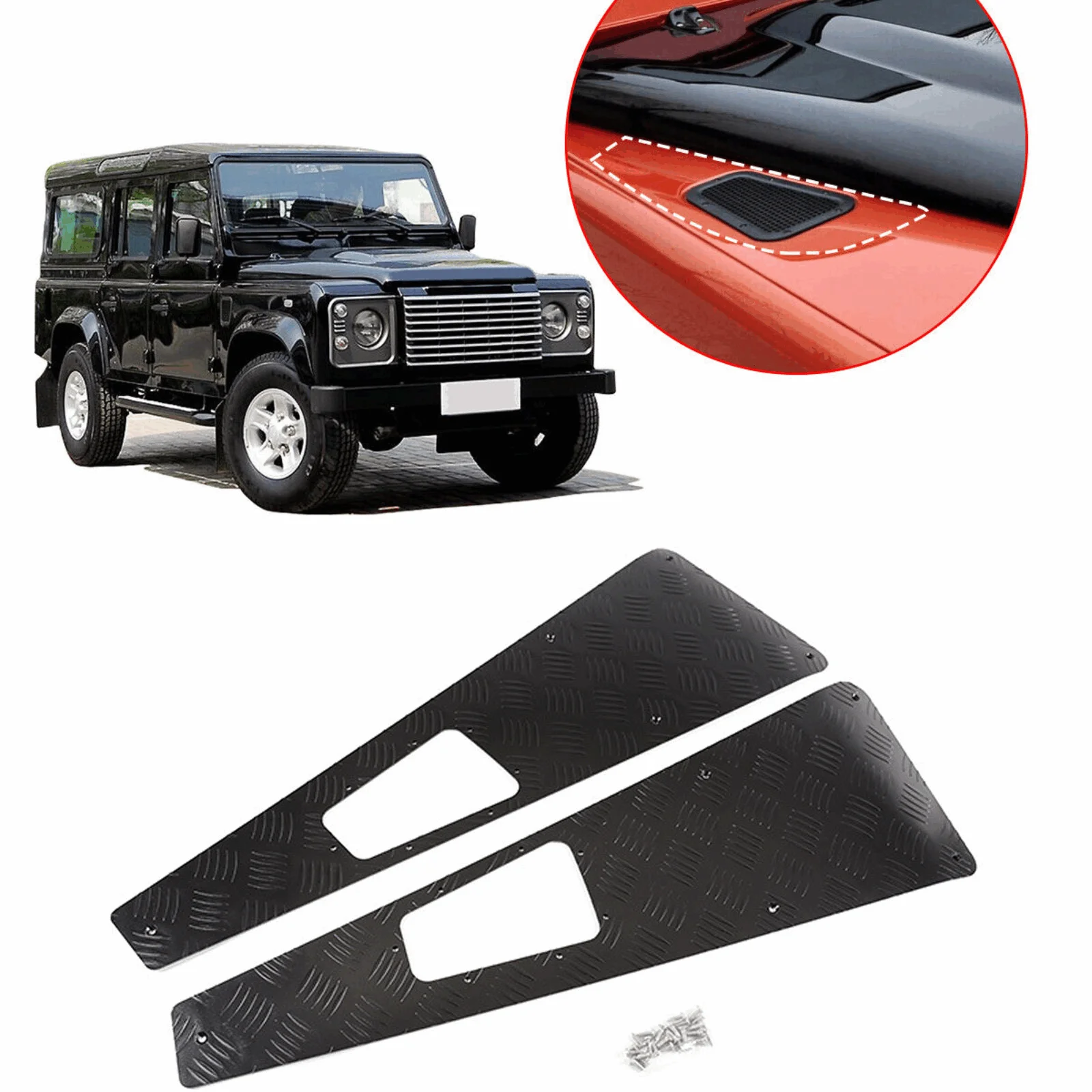 For Land Rover Defender 2004-2018 Black Hood Protective Plate Decorate Plate Kits Alloy