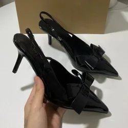 Elegant Woman High Heels Sandals Pointed Daily Office Lady Shoes Fashion Patent Leather 2025 Summer Slingback Dress Stilettos