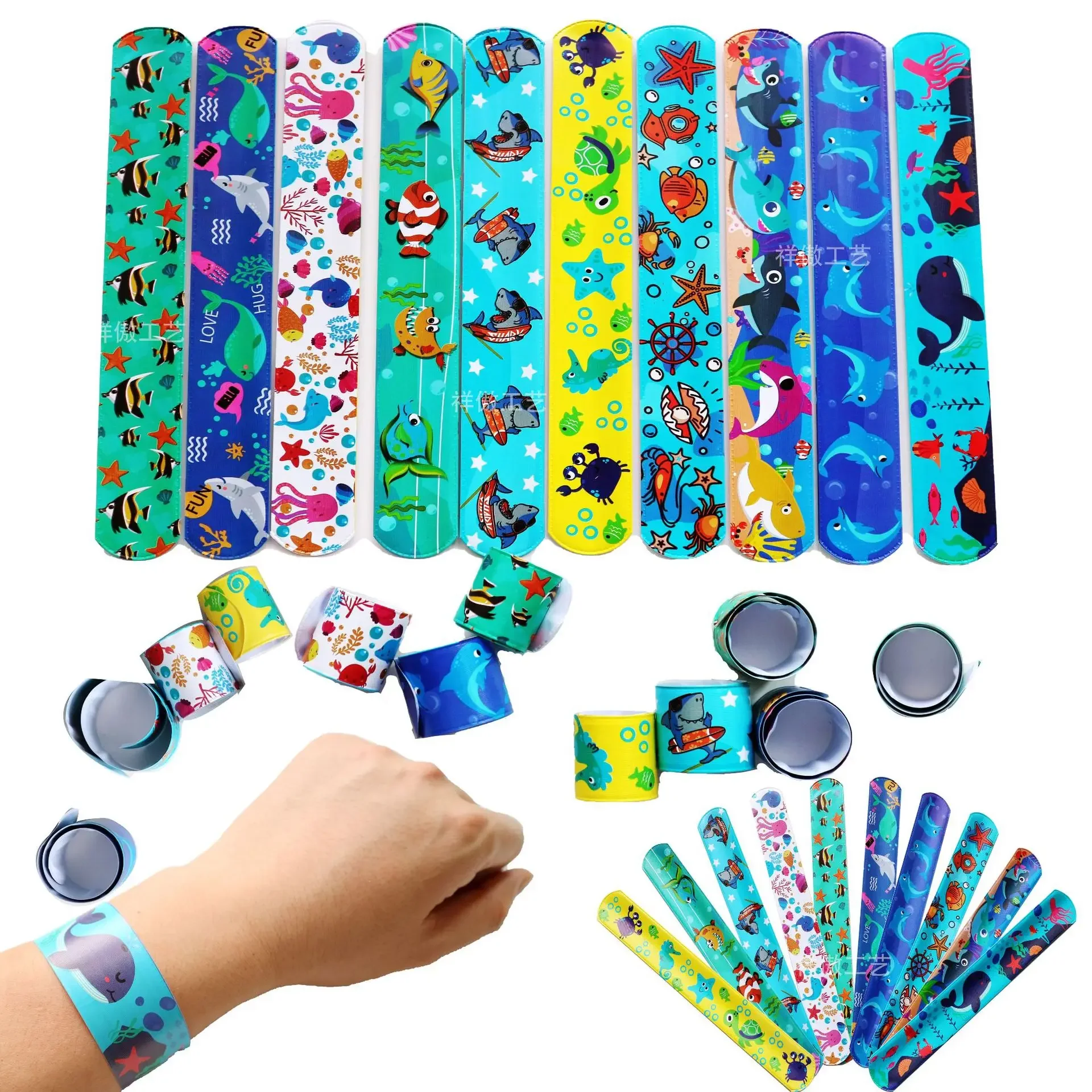 Ocean Party Cartoon Animals Slap Bracelets Shark Dolphin Under The Sea Party Sea Creatures Mermaid Kids Birthday Party Gifts