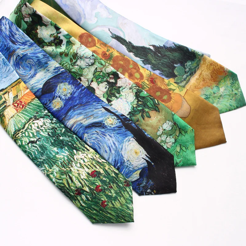 8cm Polyester Creative Floral Printed Neckties Mens Green Blue Starry Sky Neck Ties Casual Wedding Party Suit Accessories Cravat