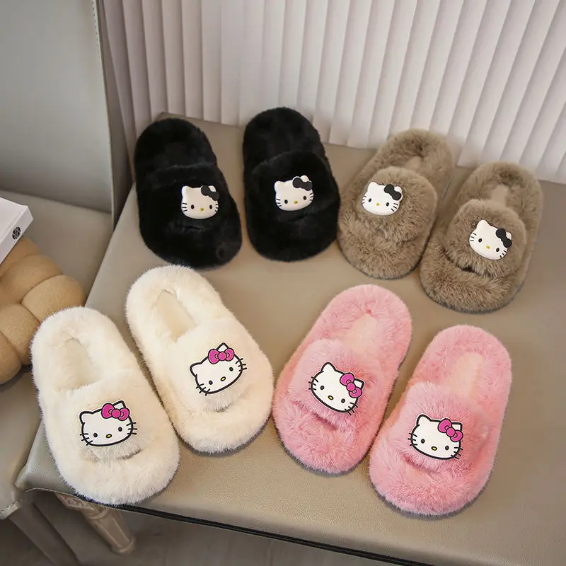 Hello Kitty Slippers Kawaii Sanrio Anime Children Shoes Girl Heart Sweet Cute Cartoon Children Home Cotton Slippers Gift for Kid