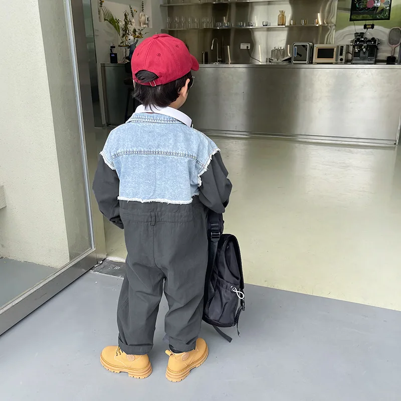 Korean Kids Denim Jumpsuit Long Sleeve Fashion Overalls for Children Autumn New One Piece Clothing Romper Baby Girl Boy Bodysuit