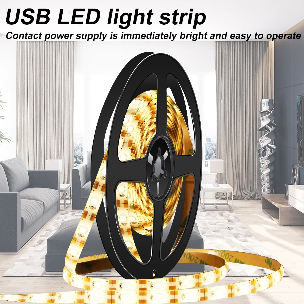 USB DC5V LED Strip Light Flexible Tape Lamp Waterproof Diode For TV Backlight Bedroom Cabinet Wardrobe Home Indoor Decoration