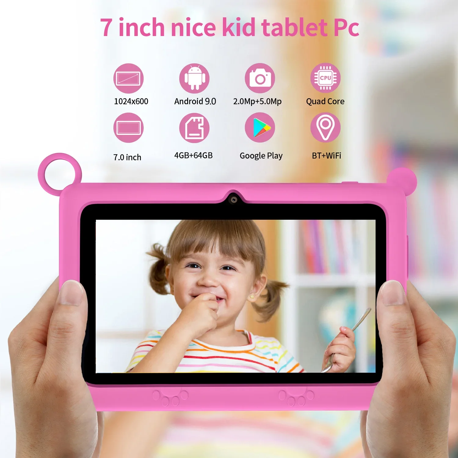 7-Zoll-WiFi-Tablets, Cartoon-Muster, Quad-Core, 4 GB RAM, 64 GB ROM, Android, Lernen, Bildung, Spiele, Tablet, Kindergeschenke