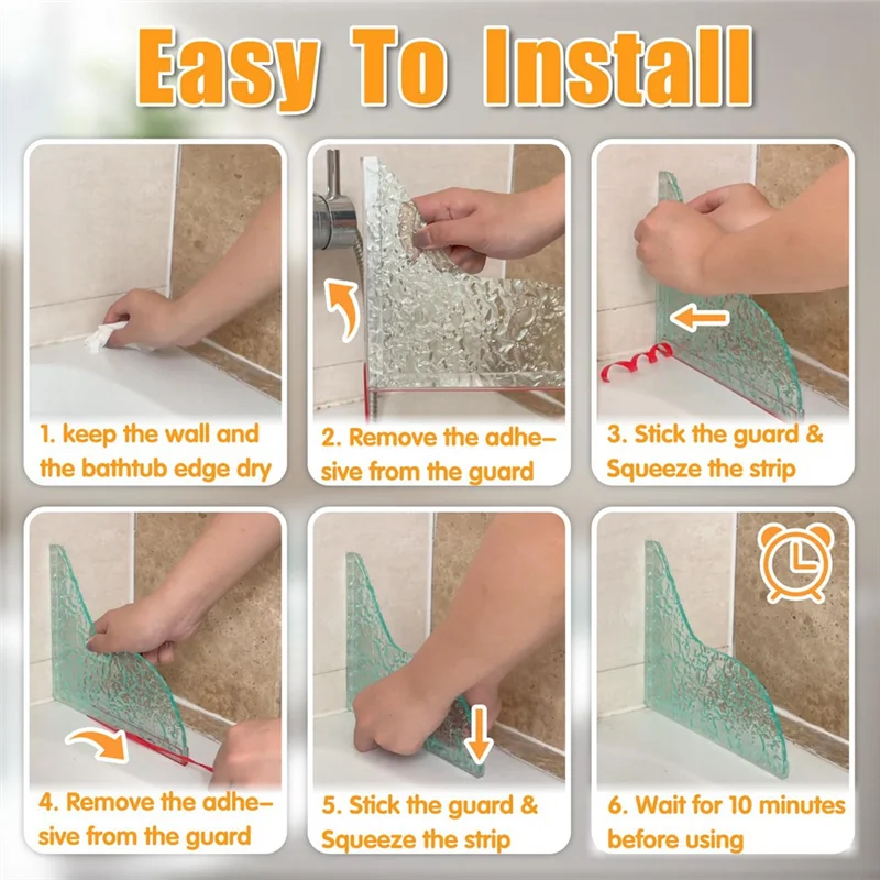 HGHO 2 Pcs Thickened Splash Water Guard Crystal Shine Splash Guard For Bathtub With Self-Adhesive