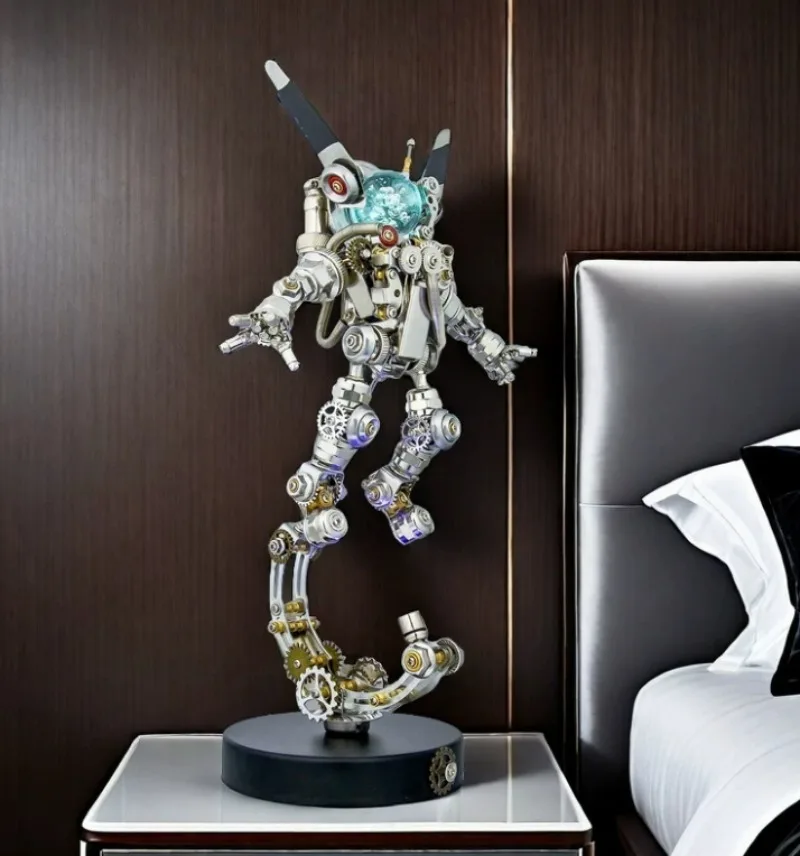 3D Metal Mechanical Aerospace Rabbit Model Kit, DIY Sci-Fi Punk Toy with LED Light & Stand