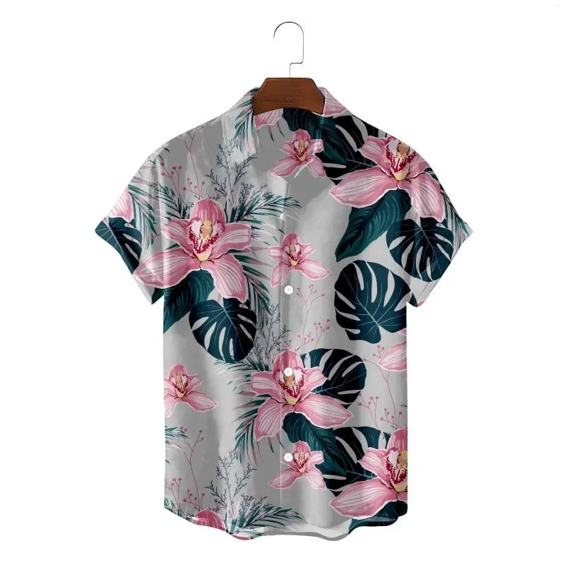 Camisa havaiana colorida estampada em 3D para homens, blusa de manga curta solta moda verão, padrão floral lapela Aloha Blusa