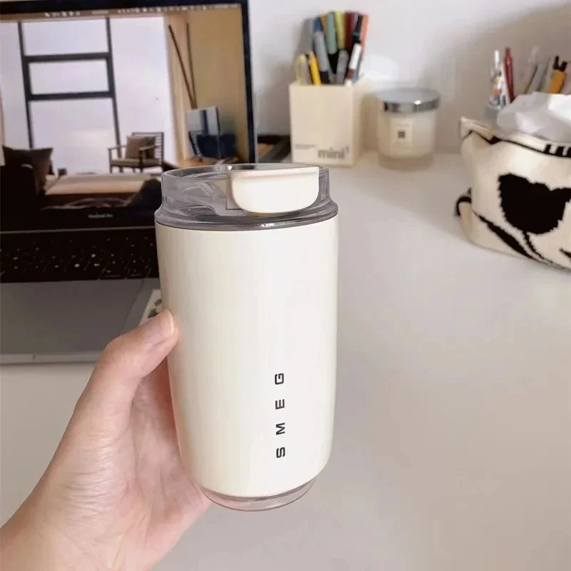 SMEG 240ML Milk White Beverage Cup Travel Portable Drinking Cup Stainless Steel Vacuum Leak proof  Coffee Thermos