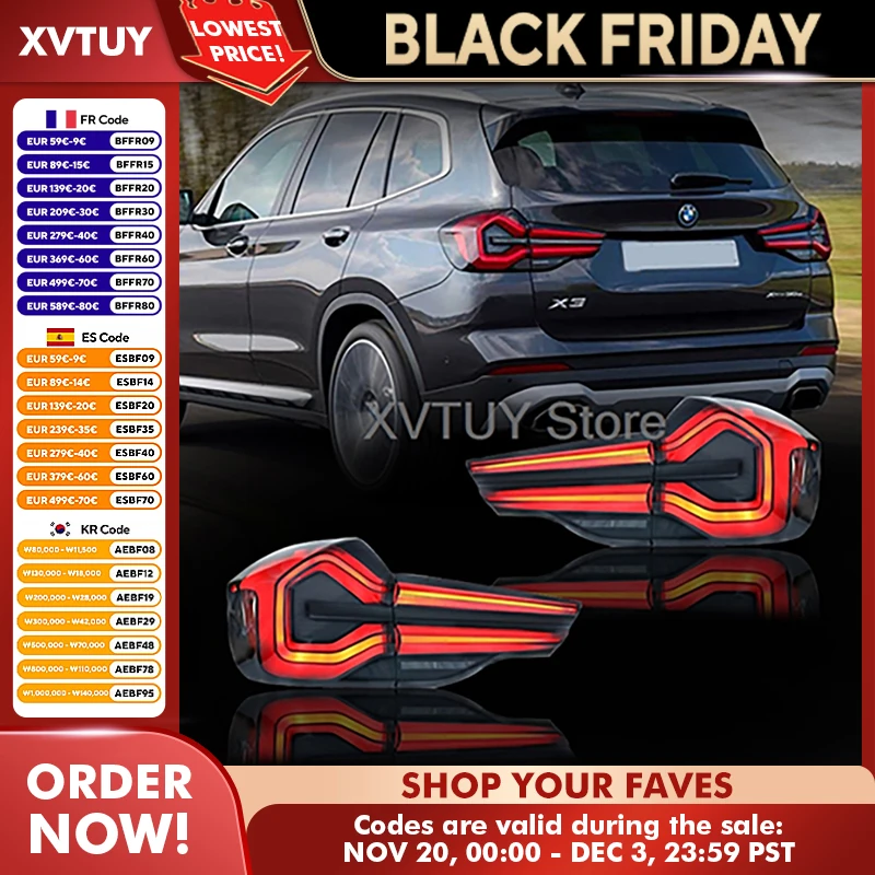 مصباح ليد خلفي عدة لسيارات BMW X3 G08 2018-2021 سنة سيارة الذيل مصباح العمل مبيد وقف أضواء الفرامل الجمعية اليسار اليمين 2 قطعة مجموعة واحدة