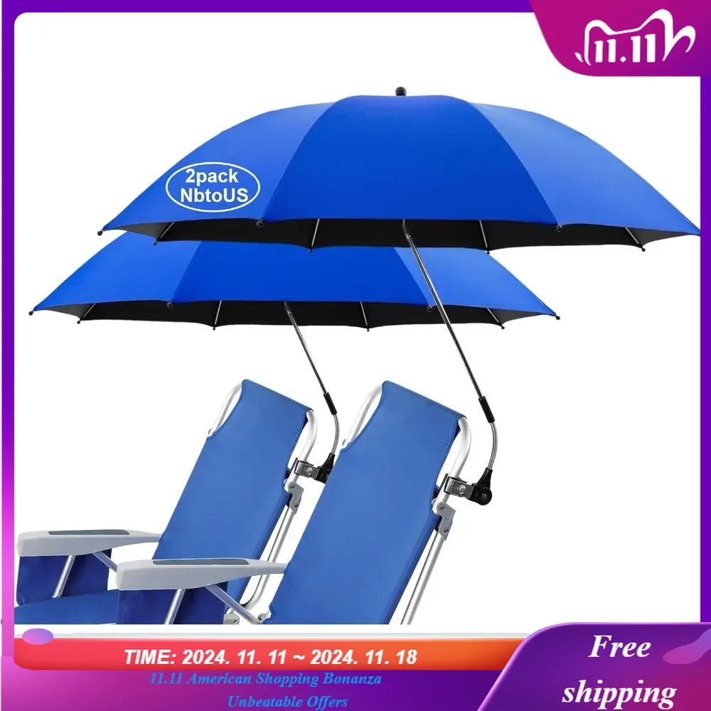 2 PACK Beach Umbrella with Universal Clamp,UPF 50+ 360 ° Adjustable Umbrella,Portable Umbrella for Beach Chair