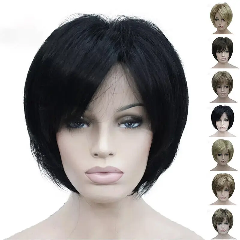 Peluca completa de Cosplay de pelo liso corto Natural para mujer