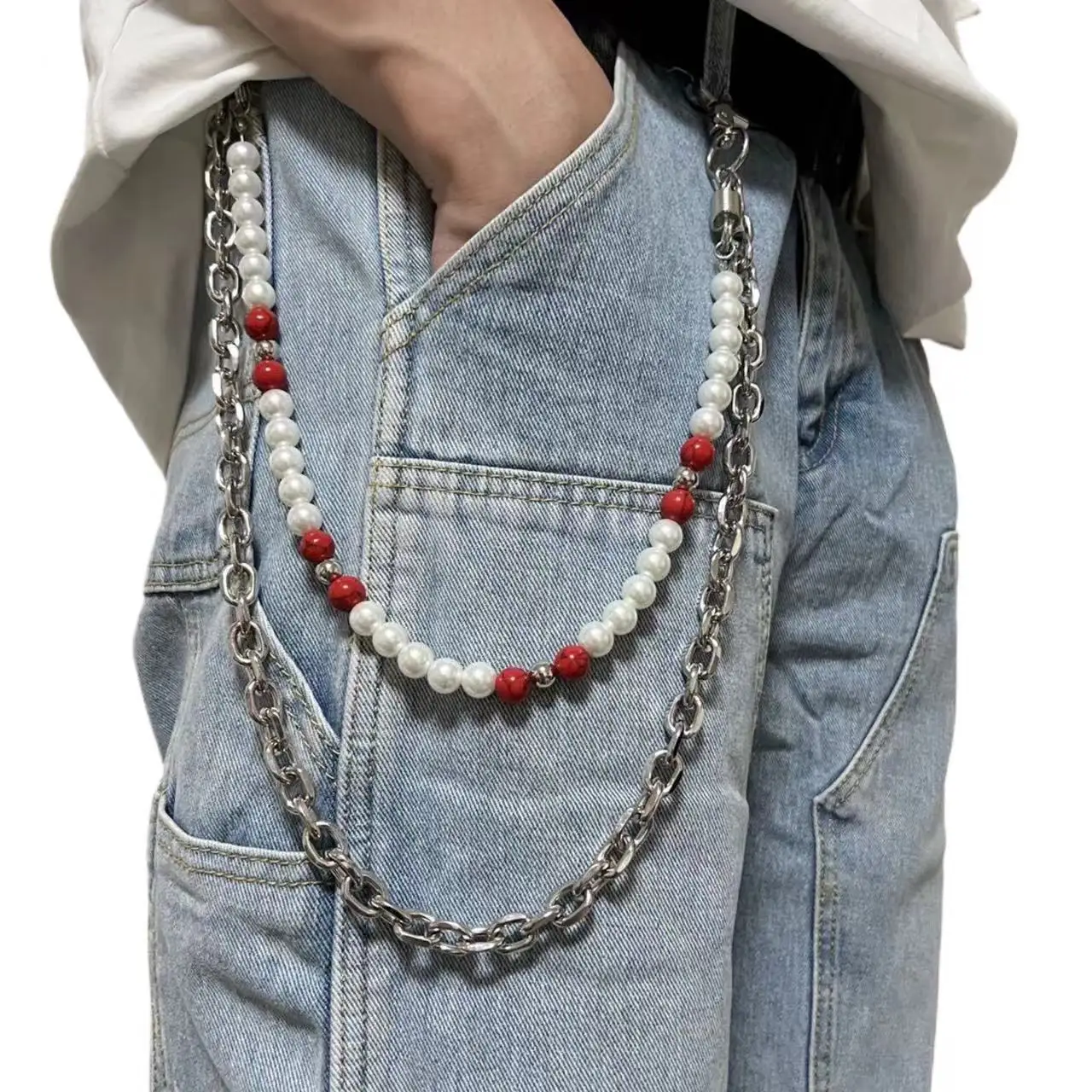 Pearl splicing metal jeans, pants chain, bag hanging chain, niche and unique accessories