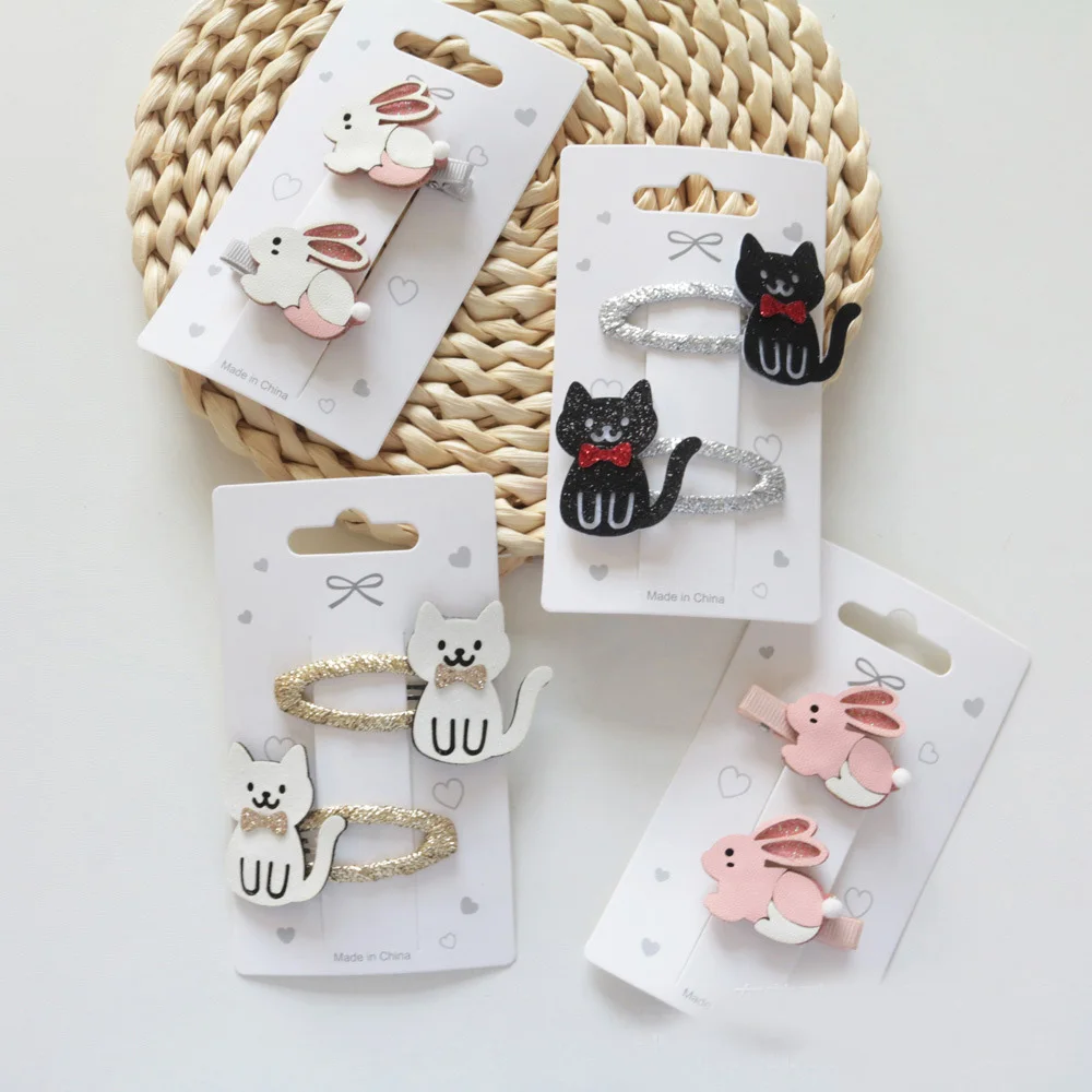 

16 Sets/Lot, Cute Cartoon Baby Bow Hair Clips Sweet Cat Bunny Snap Clips BB Clip