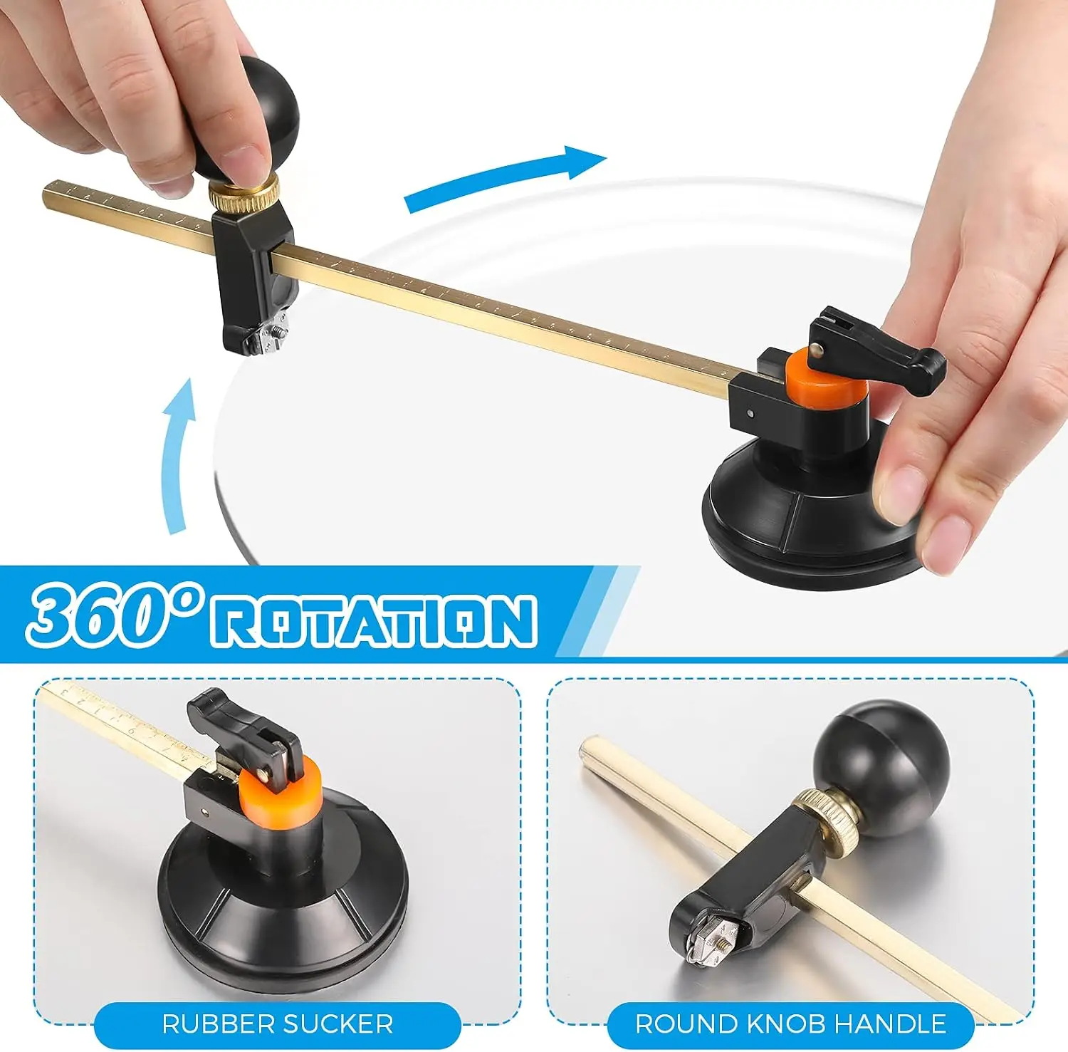 6 Wheel Adjustable Glass Circular Cutter| Manual Compass Cutter Tile Circle Cutting Tools with Suction Cup DIY Art Hole Opening