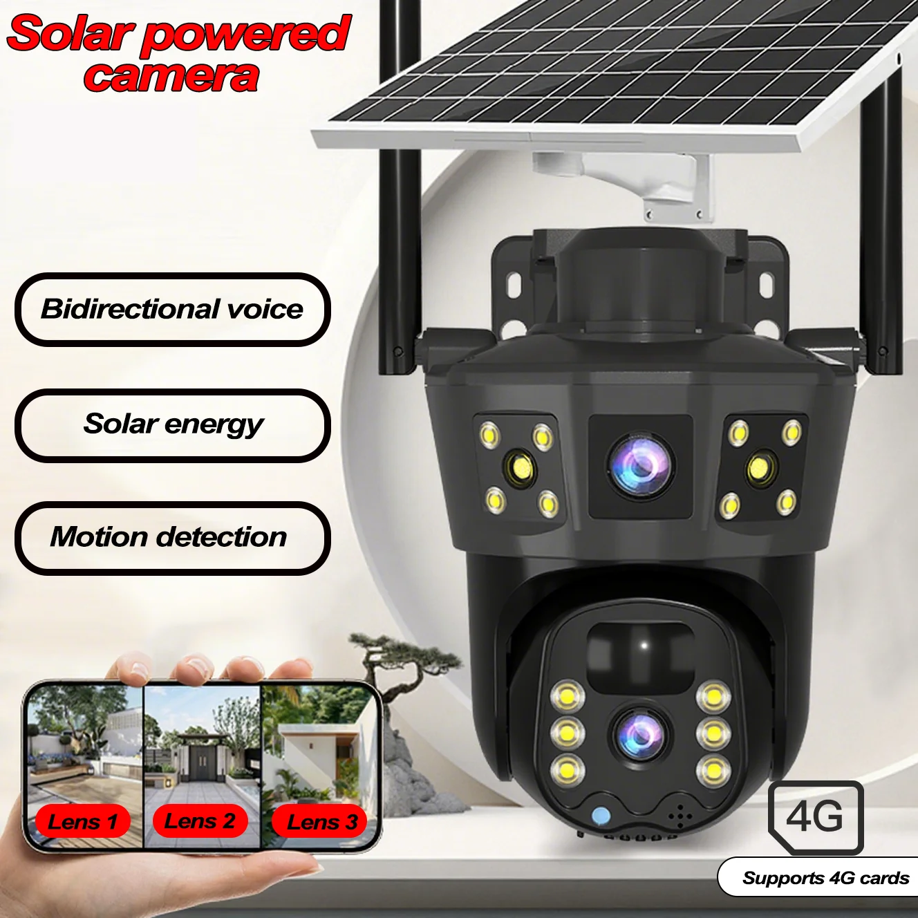 4G Camera Solar Outdoor Wireless Battery Powered AI detection Security Camera PIR Motion Alarm Cloud Storage Two Way Audio