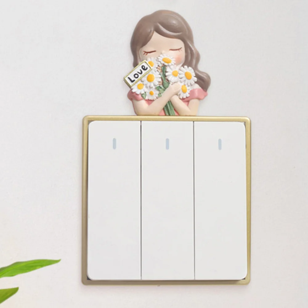 Pegatina de interruptor de resina de hadas de flores en miniatura 3D, pegatinas de pared de enchufe de luz, calcomanías de adorno de dormitorio, decoración del hogar