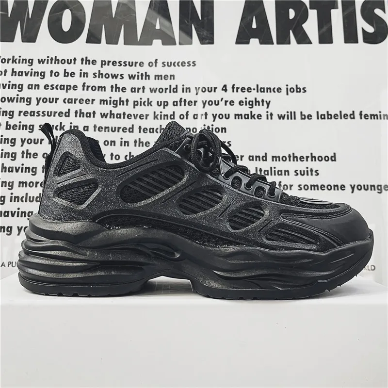 

2025 Черная модная молодежная мужская обувь для папы, модная уличная спортивная обувь с толстой подошвой, повседневная мужская обувь