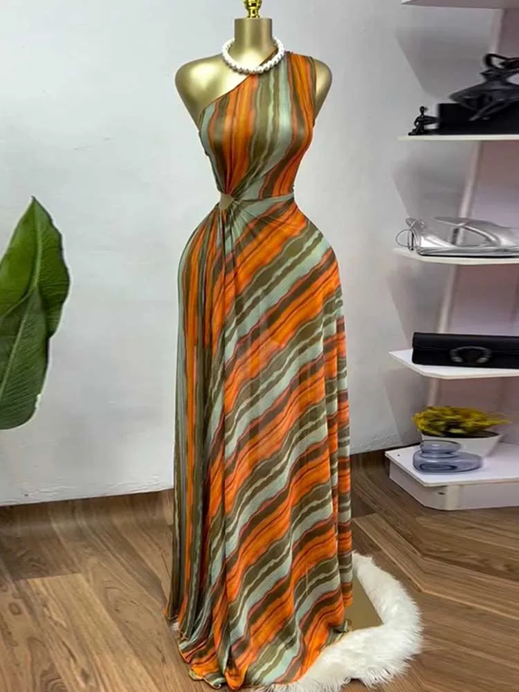ملابس الصيف للنساء فستان بكم واحد قطع عالية الخصر فستان طويل مثير أنيق فستان بالجملة دروبشيبينغ