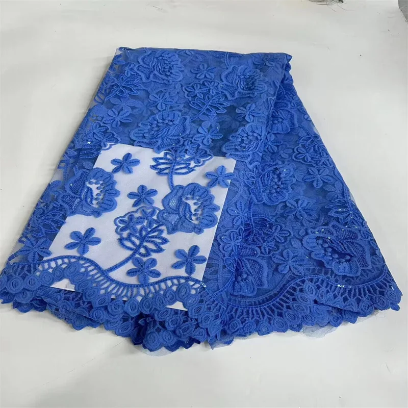 French Mesh Lace Fabric for Women, African Tulle Lace with Sequins, Nigerian Evening Dresses, Green, Blue, Hot Sale, 2024