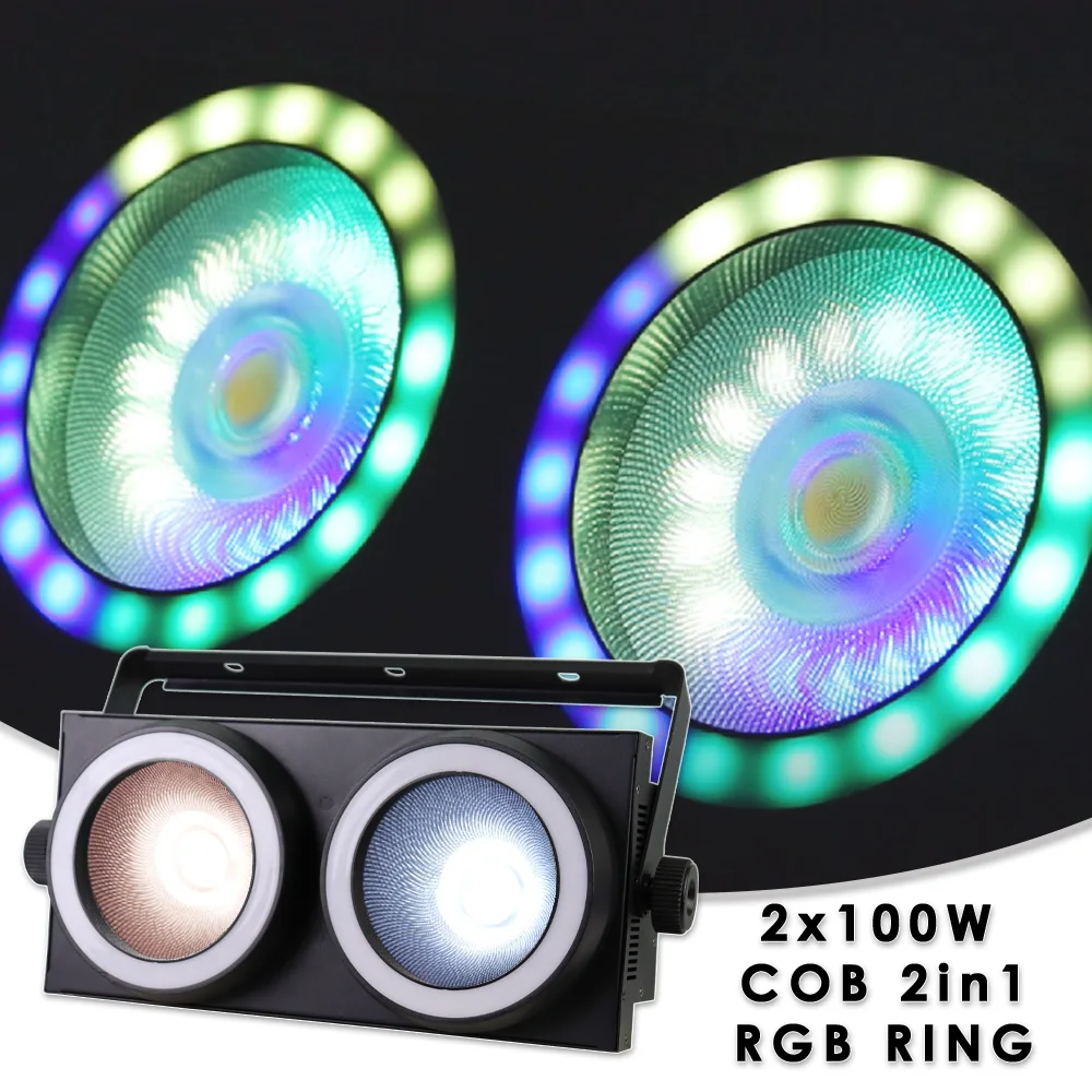 2x100w COB Warm Cold White 2in1 Blinder Light With RGB SMD Ring Strobe Flash Effect Party Dj DIsco Club Party Indoor Stage Light