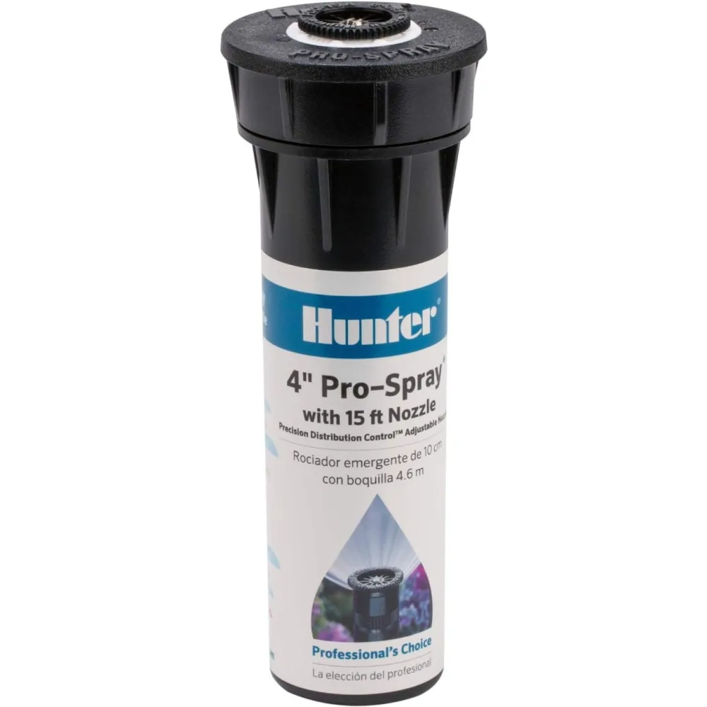 

hunter pro 4" pop up sprinkler head, adjustable 0°–360° spray pattern, 8'–15' coverage, in-ground lawn irrigation system, sprink