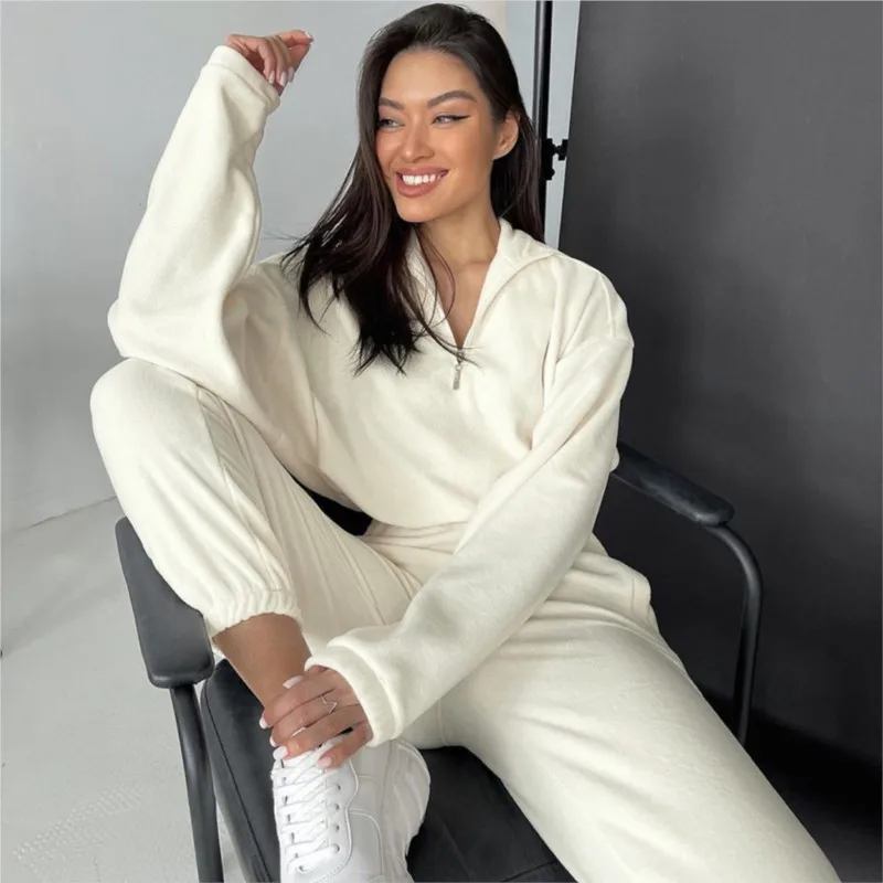 

2025 Women's Zipper Solid Color Hoodie Set Spring & Autumn Streetwear Breathable Stretch Fabric Comfort Fit for Gym Daily Wear