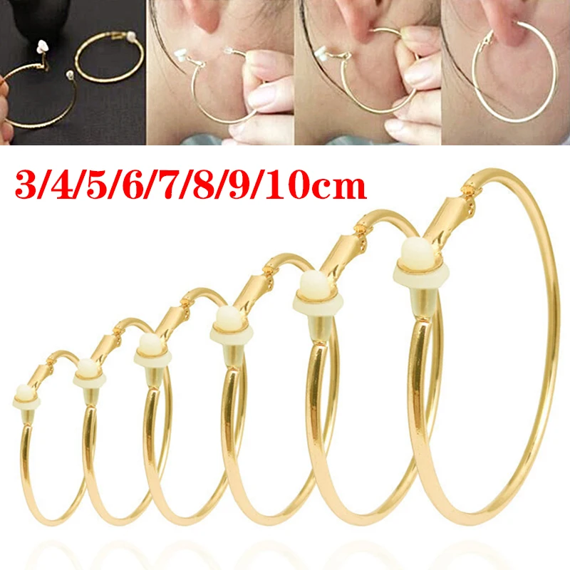 Round Circle Hoop Earrings Clip Without Piercing Women Gold Silver Stainless Steel Plating Rings Ear Clips Fashion Jewelry Gift