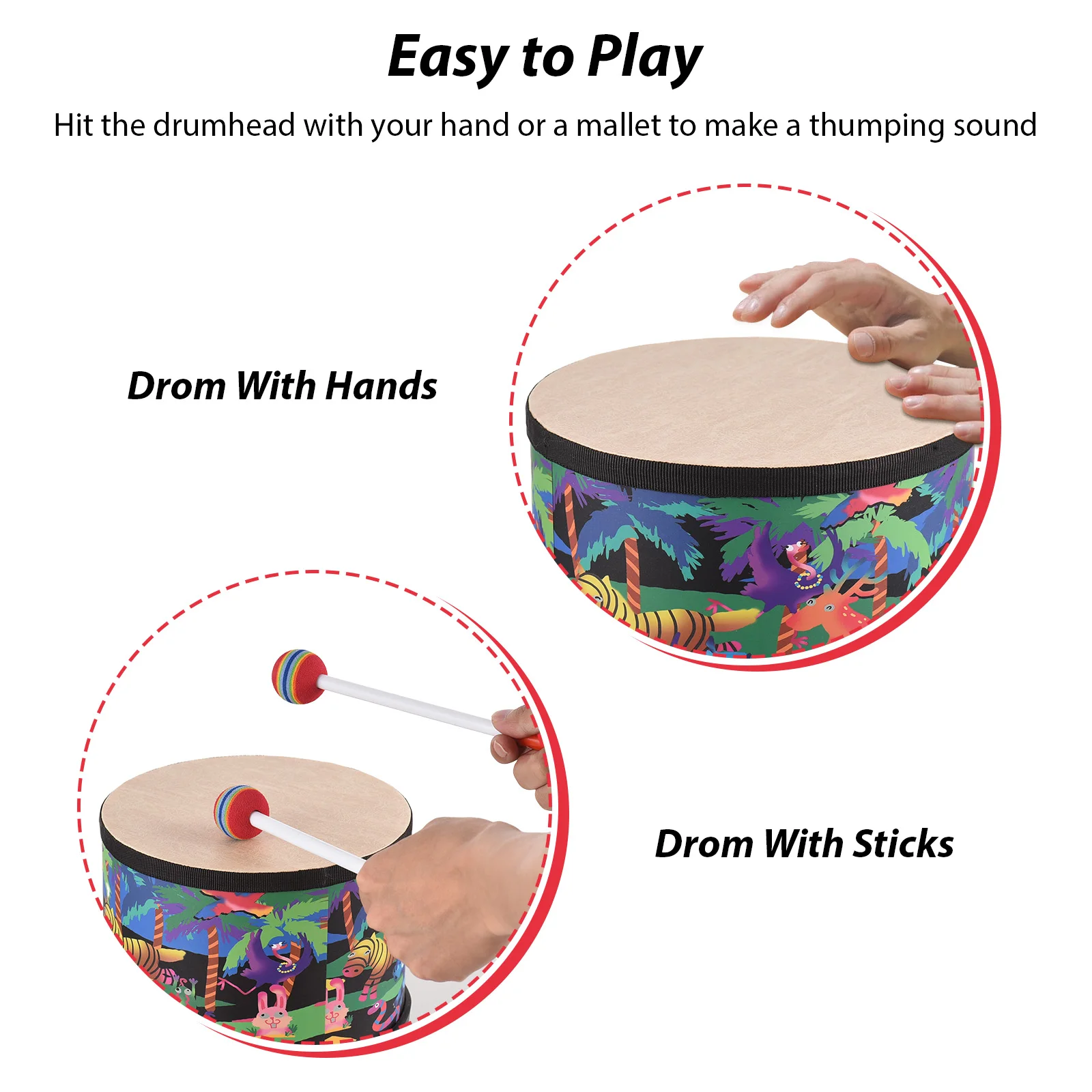 Drum Percussion Instrument 8-inch Floor Drum for Christmas Birthday Gift Bongo Floor Drums with2 Drum Mallets Musical Instrument