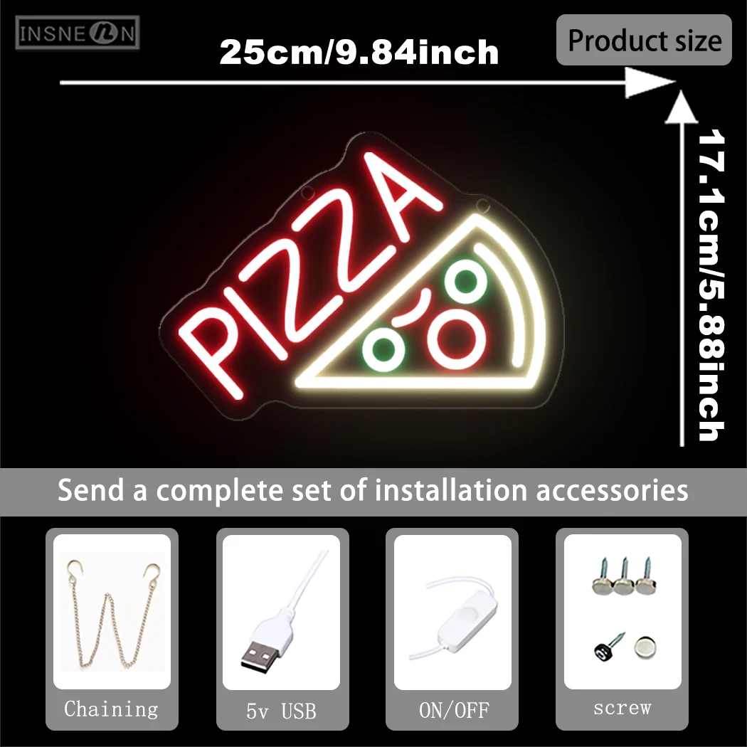 Pizza Neon Sign LED Light Pizza Shop Fast Food Restaurant Neon Sign Indoor LED Lamp For Store Business Sign Wall Decoration Neon