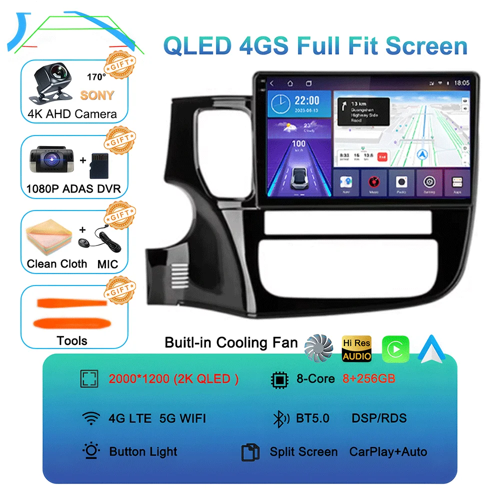 Android 16 Auto Autoradio voor Mitsubishi Outlander XL 3 2012-2018 GPS Navigatie Stereo Multimedia Videospeler Carplay WIFI+4G