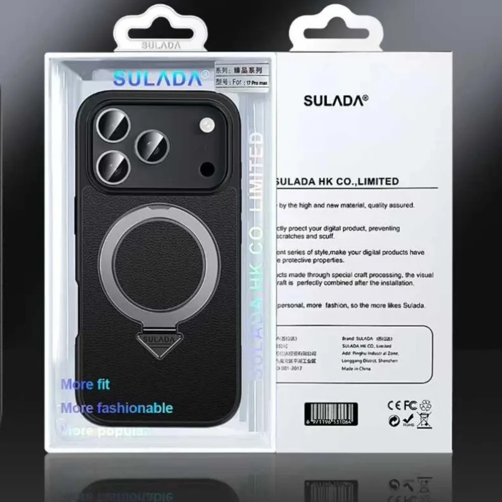 غطاء حماية للشحن اللاسلكي بحامل مغناطيسي فاخر لهاتف IPhone17 Air Pro Max حافظة جلدية أصلية تعمل باللمس #2