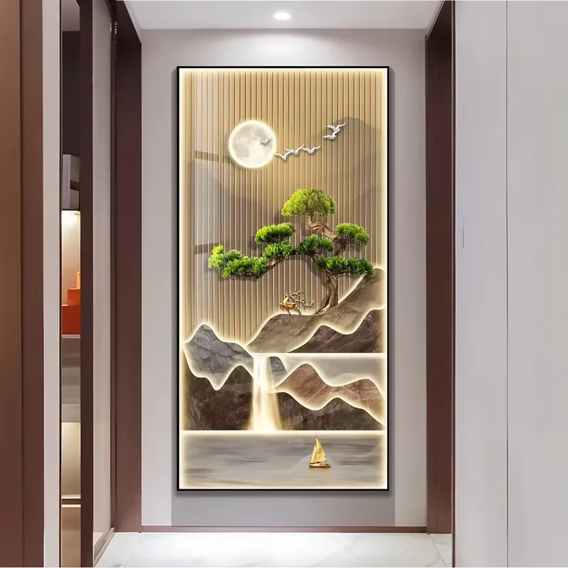 Deer Landscape Mural Decorative Painting Glowing Crystal Porcelain Wall Art Home Decoration