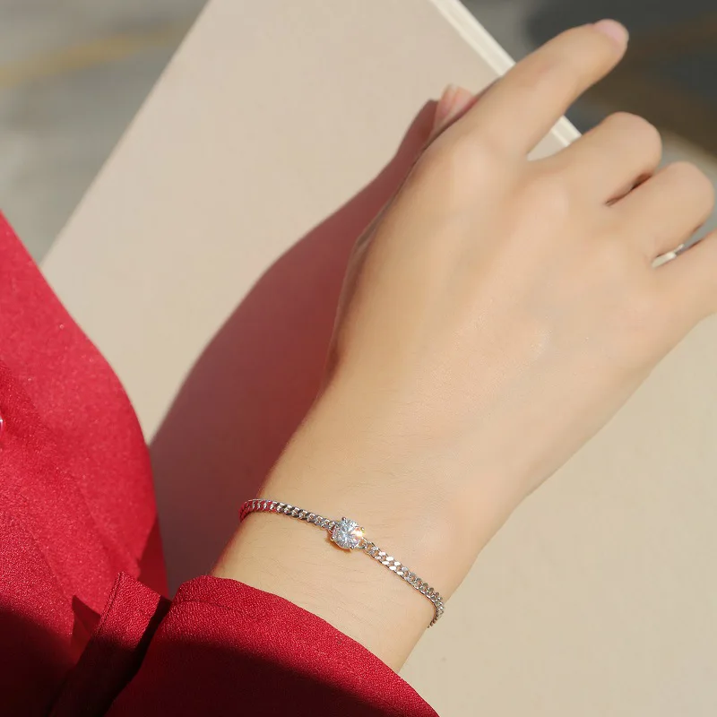1-2ct Moissanite Tennis Bracelet 925 Sterling Silver Plated White Gold Bracelet for Women Man Sparkling Party Jewelry
