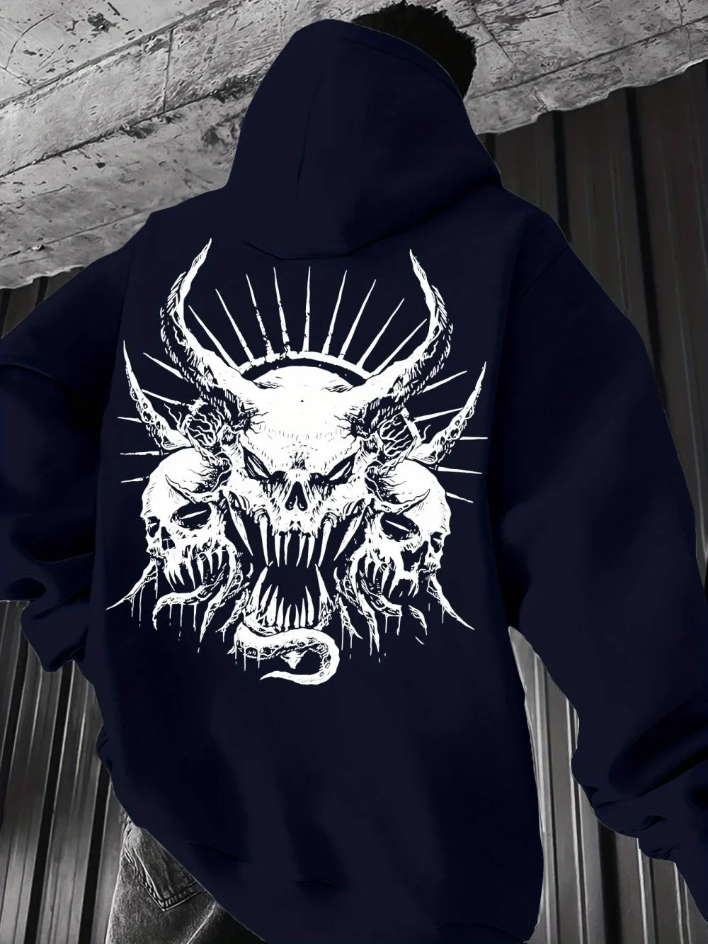 Hot selling new men's autumn skull print micro elastic comfortable hooded sweatshirt outdoor street style clothing