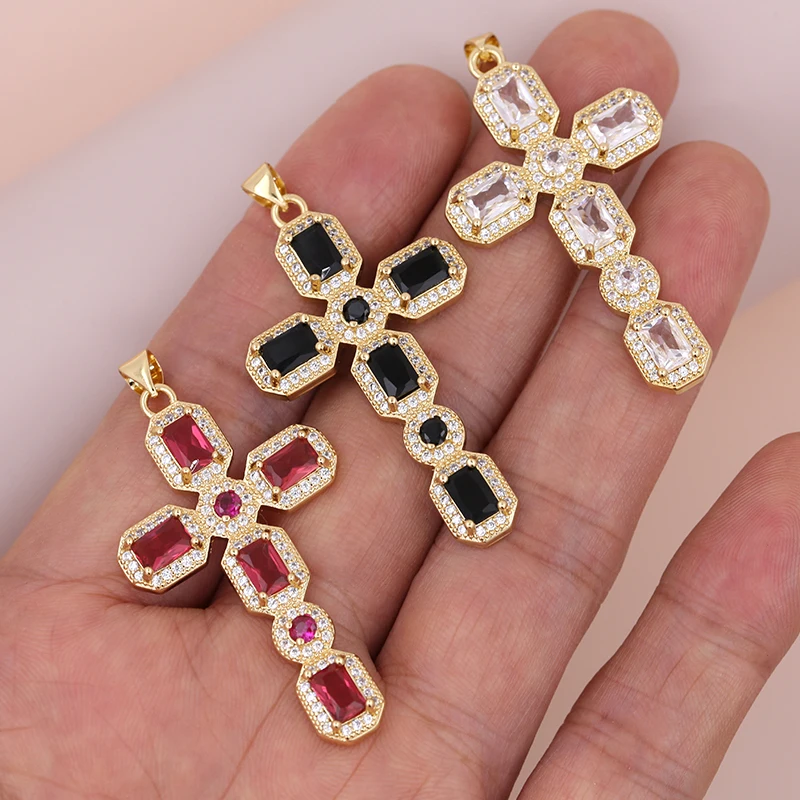 Fashion and Luxury Full Zirconium Gold Color Cross Pendant Accessory for Men and Women DIY Necklaces Bracelets Jewelry  Making